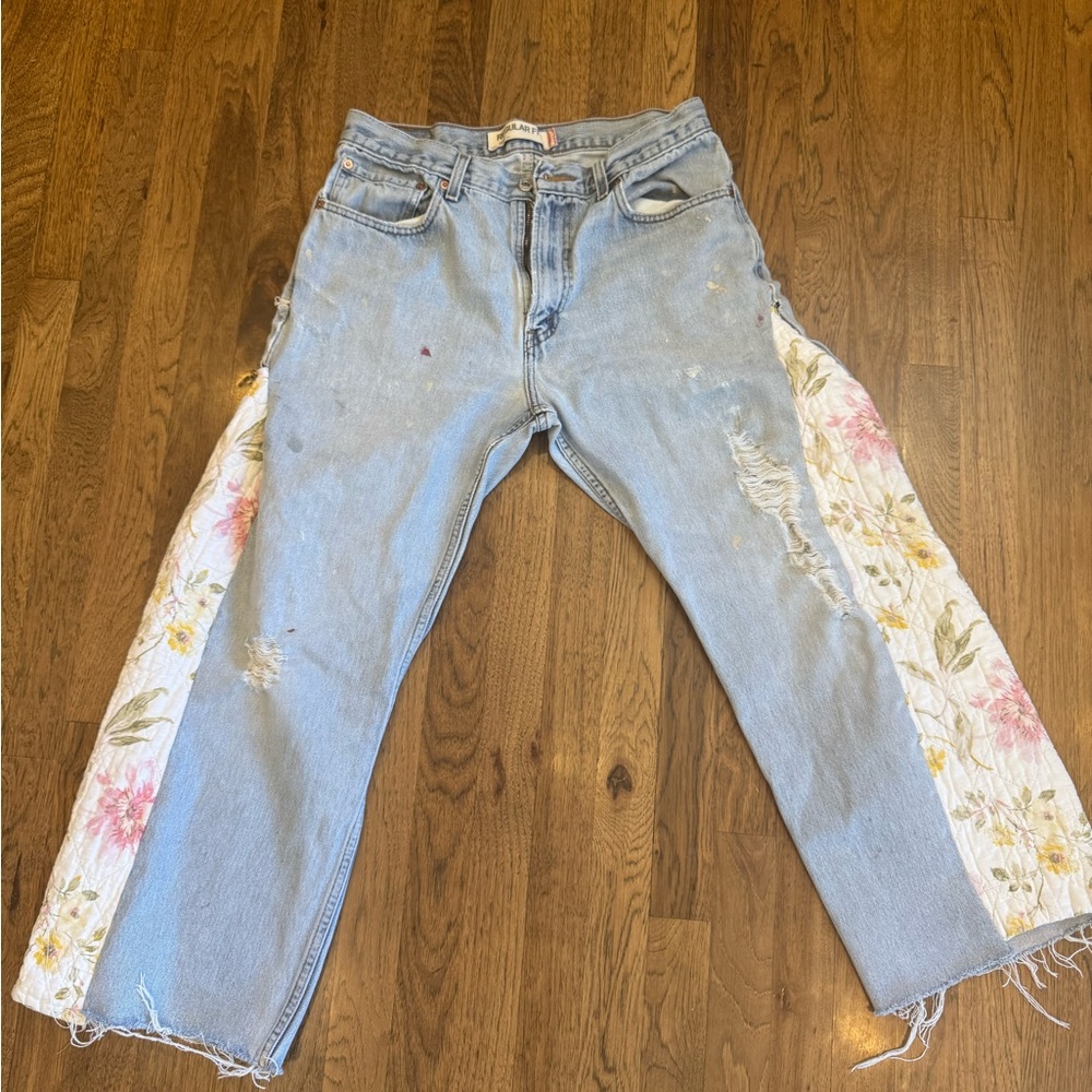 ✨ Custom Upcycled Levi’s 505 – One-of-a-kind Quilt Patchwork Jeans ✨
